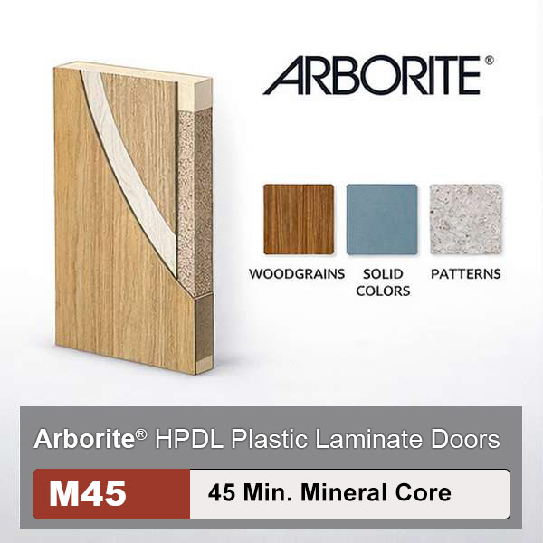 Arborite High Pressure Decorative Laminate Commercial Wood Doors, 45min. Fire Rated Mineral Core