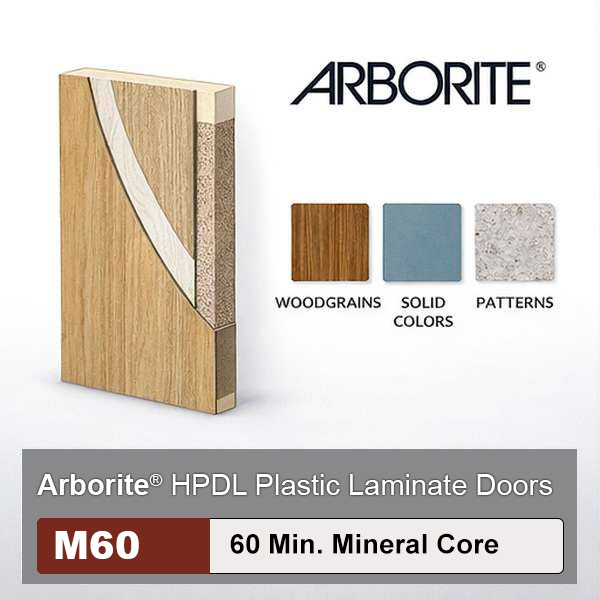 Arborite High Pressure Decorative Laminate Commercial Wood Doors, 60min. Fire Rated Mineral Core