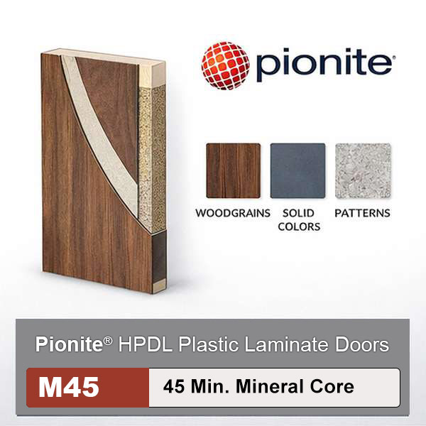 Pionite High Pressure Decorative Laminate Commercial Wood Doors, 45min. Fire Rated Mineral Core