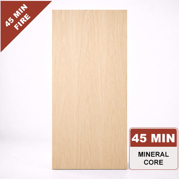 Plain Sliced White Oak Commercial Wood Door, 45min. Fire Rated Mineral Core, Stain Grade