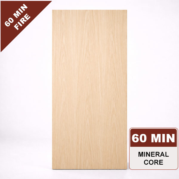 Plain Sliced White Oak Commercial Wood Door, 60min. Fire Rated Mineral Core, Stain Grade